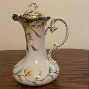 Hand painted yellow  floral Japanese porcelain pitcher